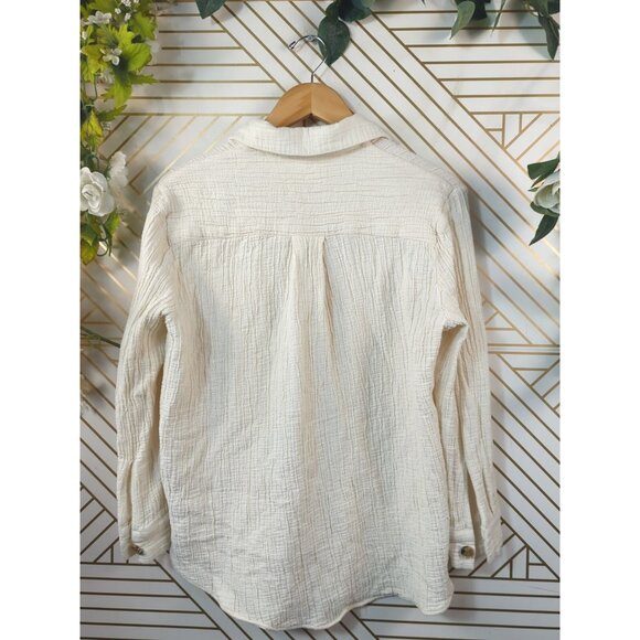 ZARA Women's Lightweight Gauze Button Front Peasant Blouse Cream Beig Size SMALL - Picture 6 of 6
